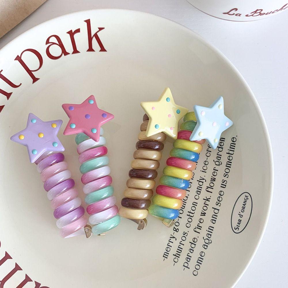 Elastic Telephone Line Hair Rope Star Spiral Coil Hair Rope Cute Rainbow Hair Ring  Wedding