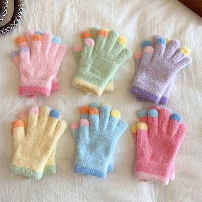 1 Paire Gants Mode Mignons pour Enfants Garçon Fille Chauds Extérieur Jouer Neige Gant Enfant Couleur Bonbon Tricotés Gants Acryliques