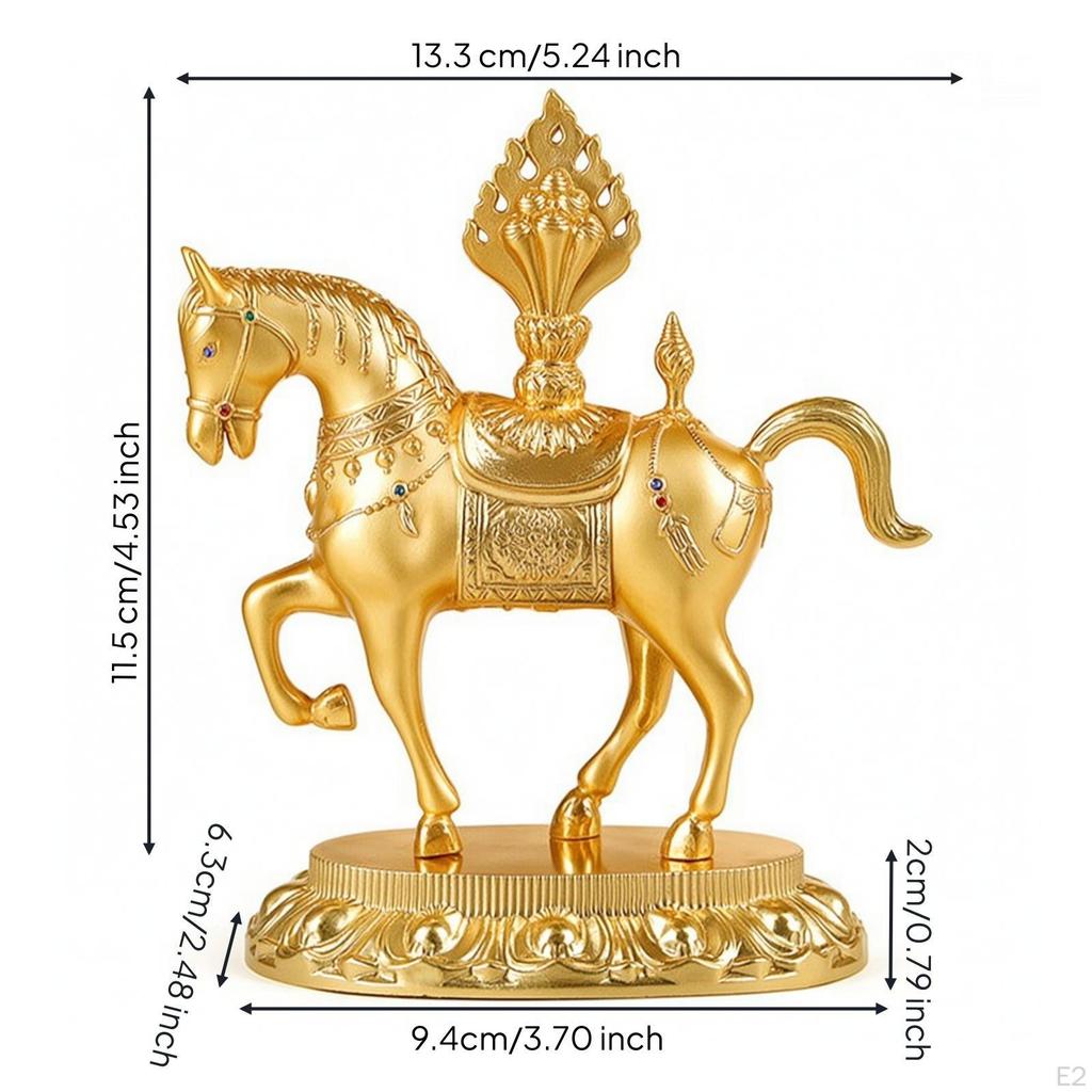 Horse Figurine with GoldenTone Decorative Statue Ornate Decoration for Collectors, Desk,
