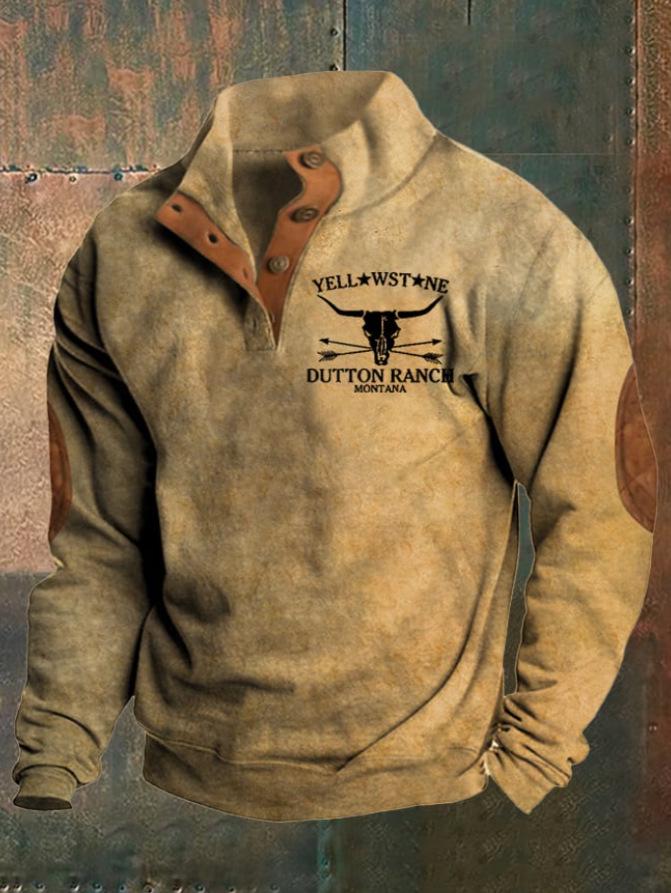 Худи с воротником-стойкой и 3D-цифровой печатью в стиле вестерн-ковбой, 2024 4XL