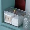 Qtip Holder Dispenser 3-Section Clear Bathroom Organizer Jar 3 Grids Cotton Swab/Pad/Ball Holder Container Cosmetics Storage Box