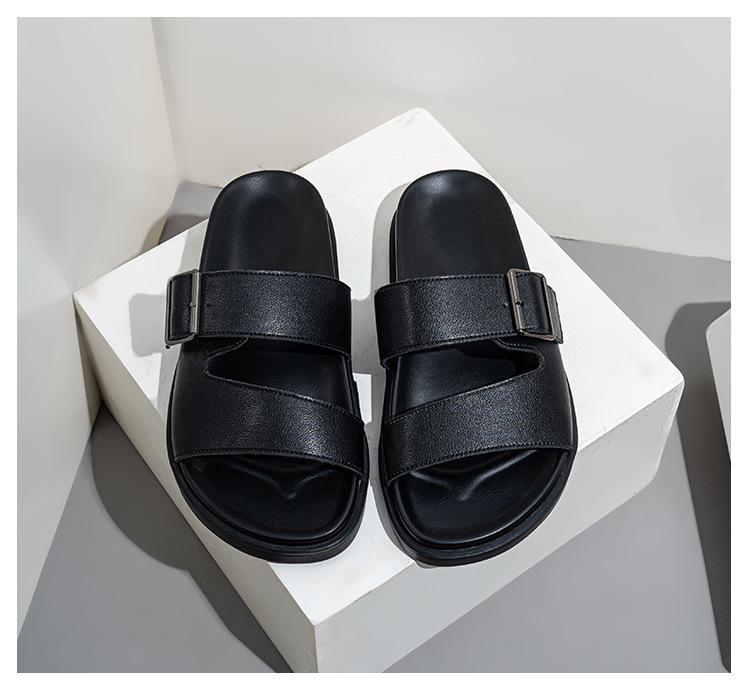 Women's Thick-Soled Genuine Leather Flip-Flops - Soft, Non-Slip Summer Sandals for Casual Beach Outings