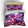 Purple Dragon In Moonlit Flowers Print Bedding Set 1 Duvet Cover 2 Pillowcases For Adult And Children Luxury Gift Full Size