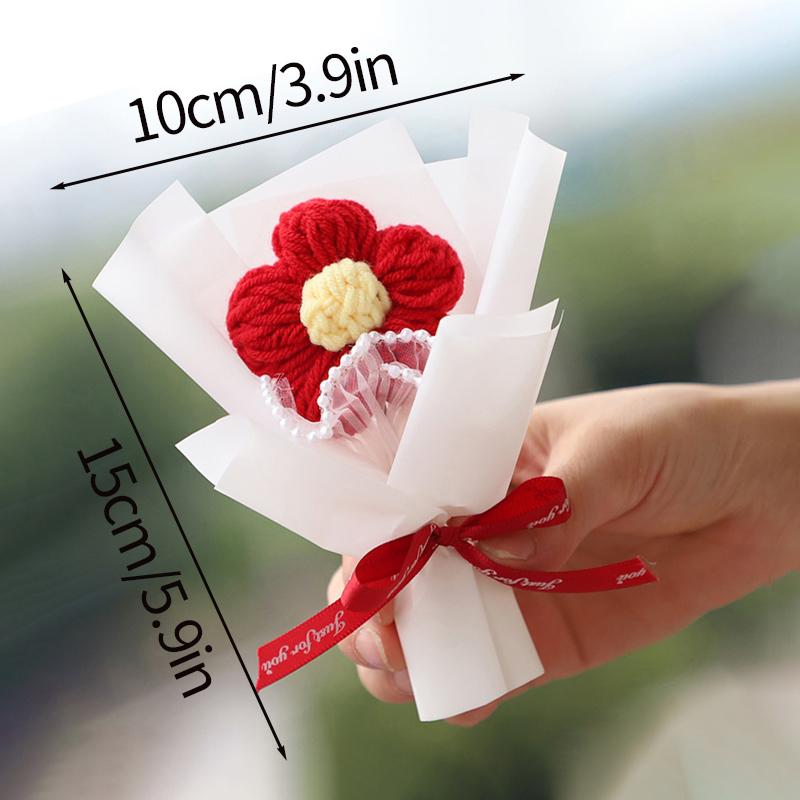Kitting Flower Bouquet Crochet Flower Artificial Woven Flower Wedding Guests Gifts Teacher's Day Christmas Gifts