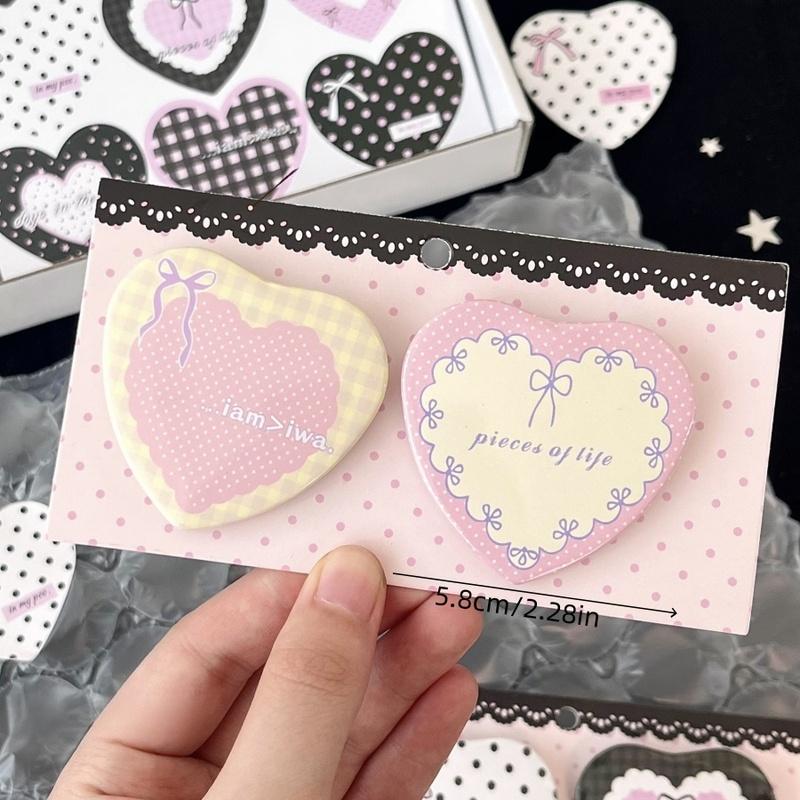 2pcs/set Cute Heart Shape Pins Sweet Bow Polka Dot Plaid Heart Kawaii Badges for Backpack Clothing Shcool Bag Pencil Case Decor