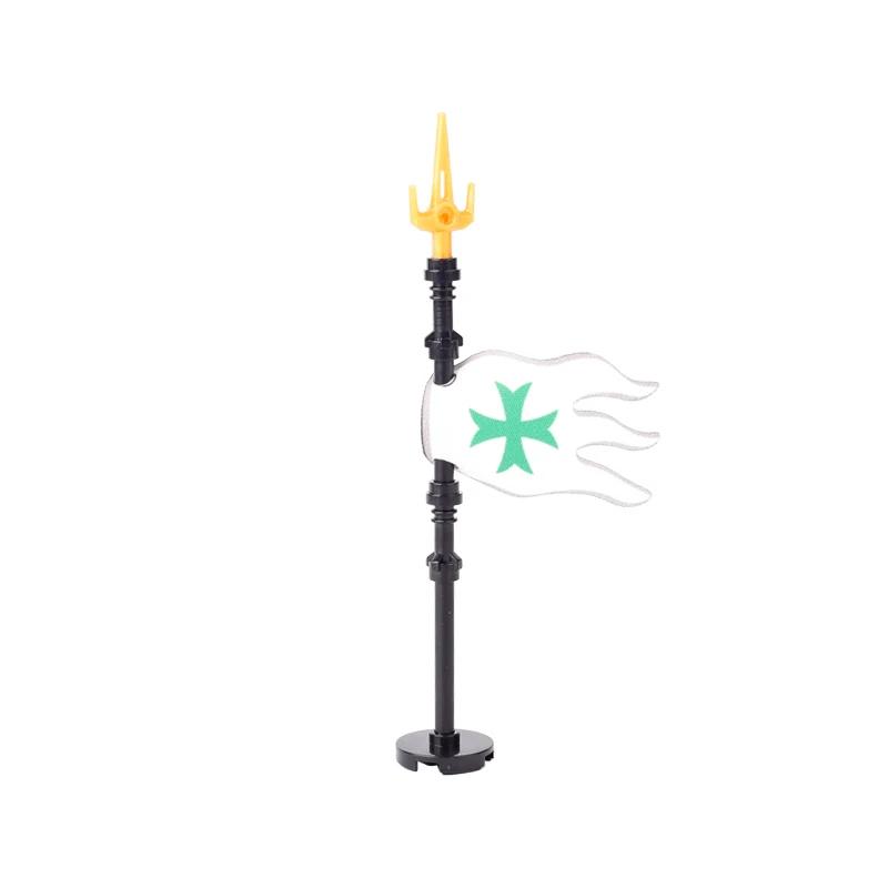 Medieval Army Empire Flag and Flagpole Set - Knight Building Blocks with Cloak and Weapon Bricks