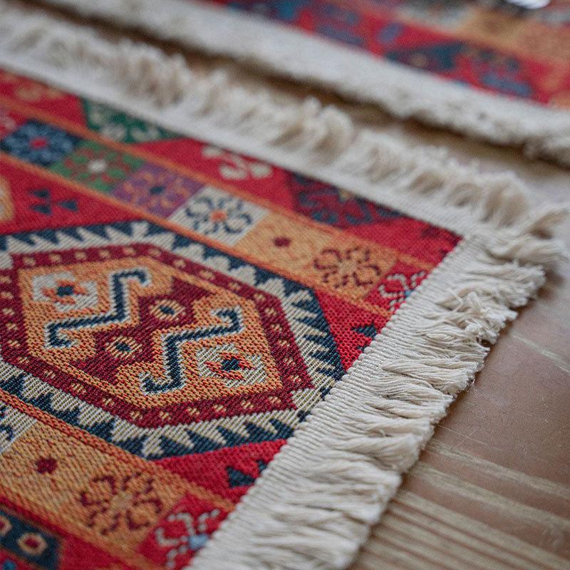 Vintage Jacquard Bomull och Lin Tofs röd Bordslöpare Julfest Bröllop Kök Bordstyg Hem Soffbord Dekor