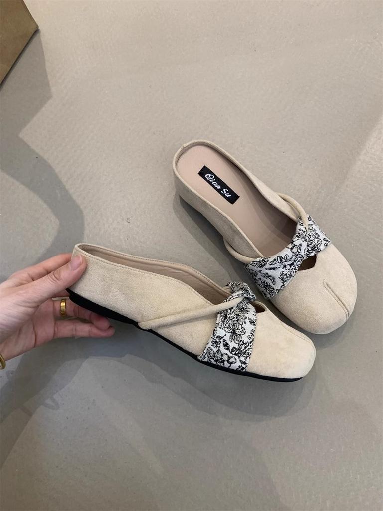 IPPEUM  Mules Shoes Round Toe 2025 Summer Ballet Flats Velvet Women Flat Shoes