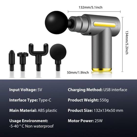 Portable Massage Gun Deep Tissue with 5 Speeds Muscle Massage Gun Hand Held Massager for Shoulder Body Back Relaxation