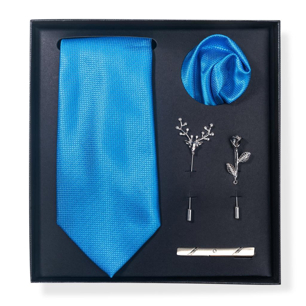Tie Men'S Trend Net Color Striped Cashew Nut Tie 6-Piece Gift Box Square Scarf Tie Clip Corsage Set