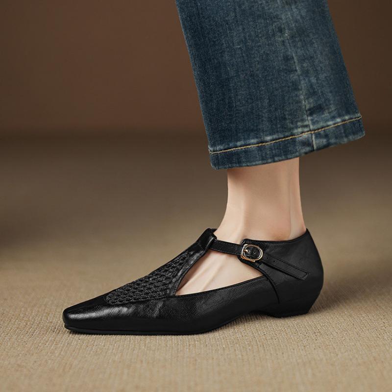 

Summer women s wedge heel sandals casual solid color soft sole large and small size women s shoes buckle new pointed Roman sandals women 43 (customized non-return and exchange) чёрный