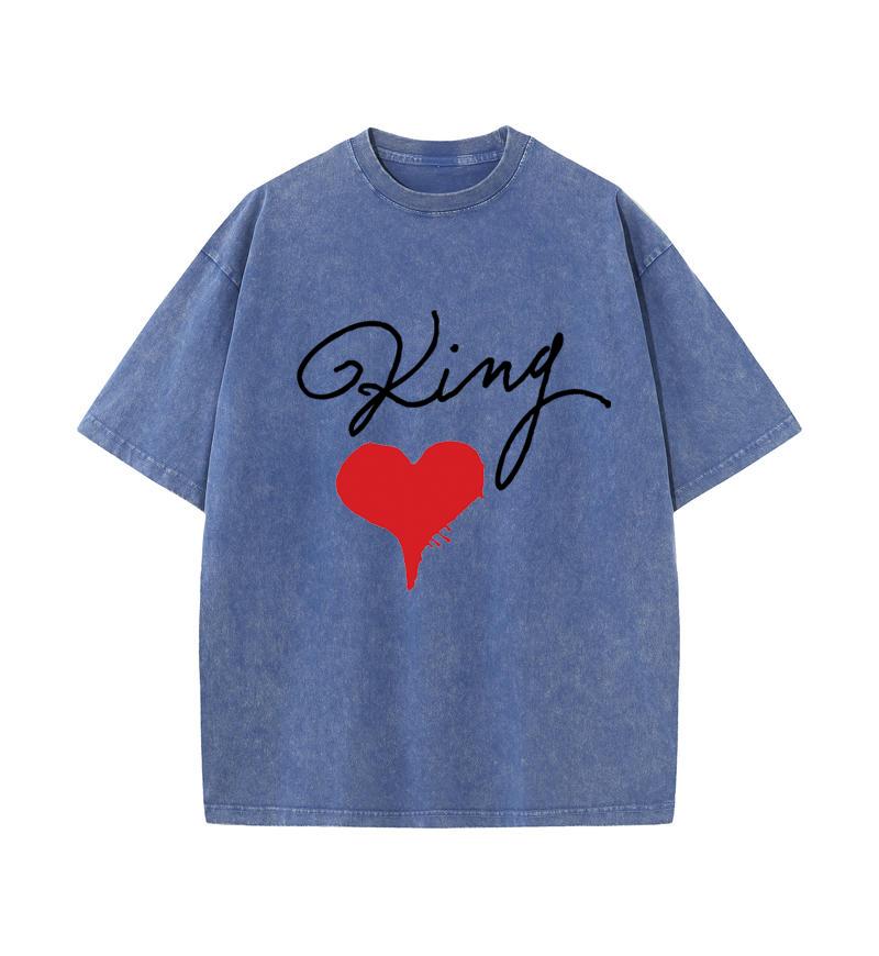 2025 Summer 100% Cotton Washed Old Craft Oversized T Shirt Big Size O-neck Oversized Men T Shirt King Letter Printing
