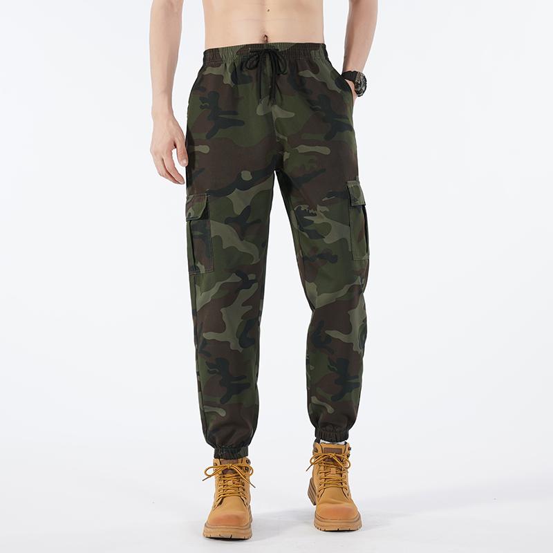 Camouflage Work Pants Autumn Men's Leg Tied Casual Pants with Multiple Pockets Korean Version Men's Pants