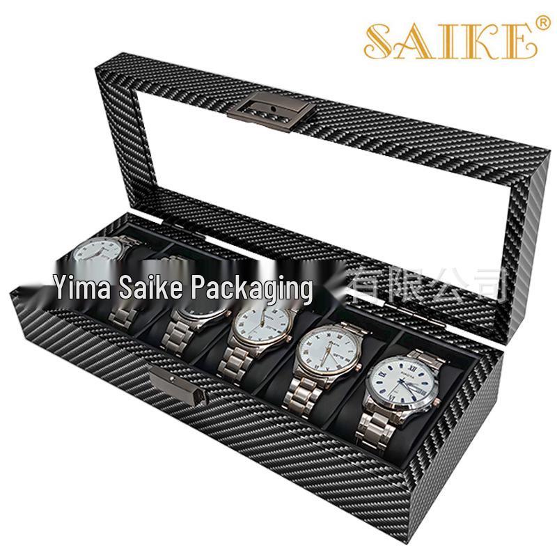 Vintage Wooden 6-Slot Watch Storage Display Box In Black Walnut