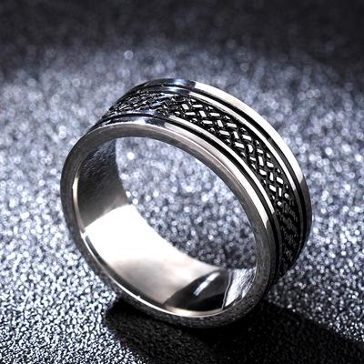 Stainless Fish Pattern European and American Retro Blackened Ring Stainless Steel 8mm