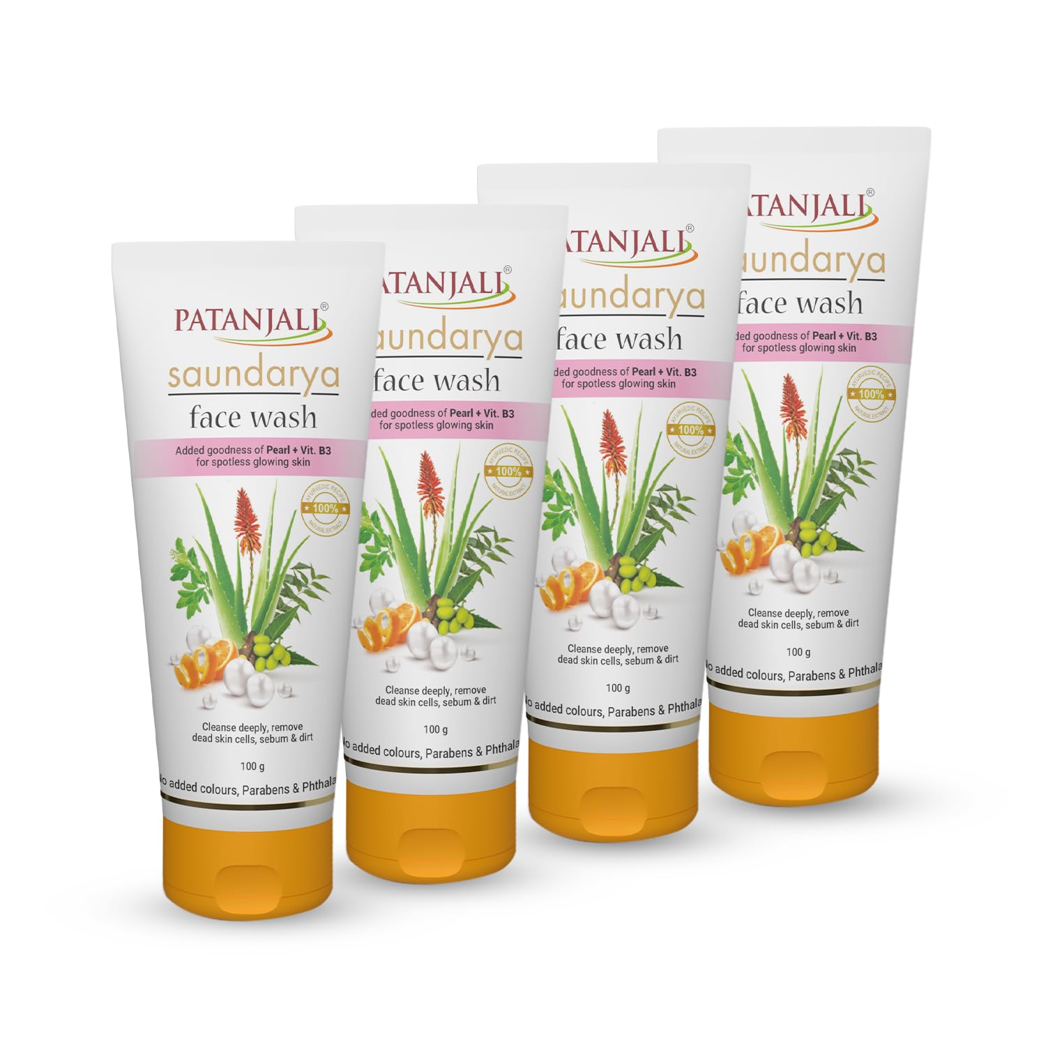 

Patanjali Saundarya Face Wash 100g X Pack of 4 for Daily Clean, Fresh, and Radiant Skin with Natural Nourishing Care