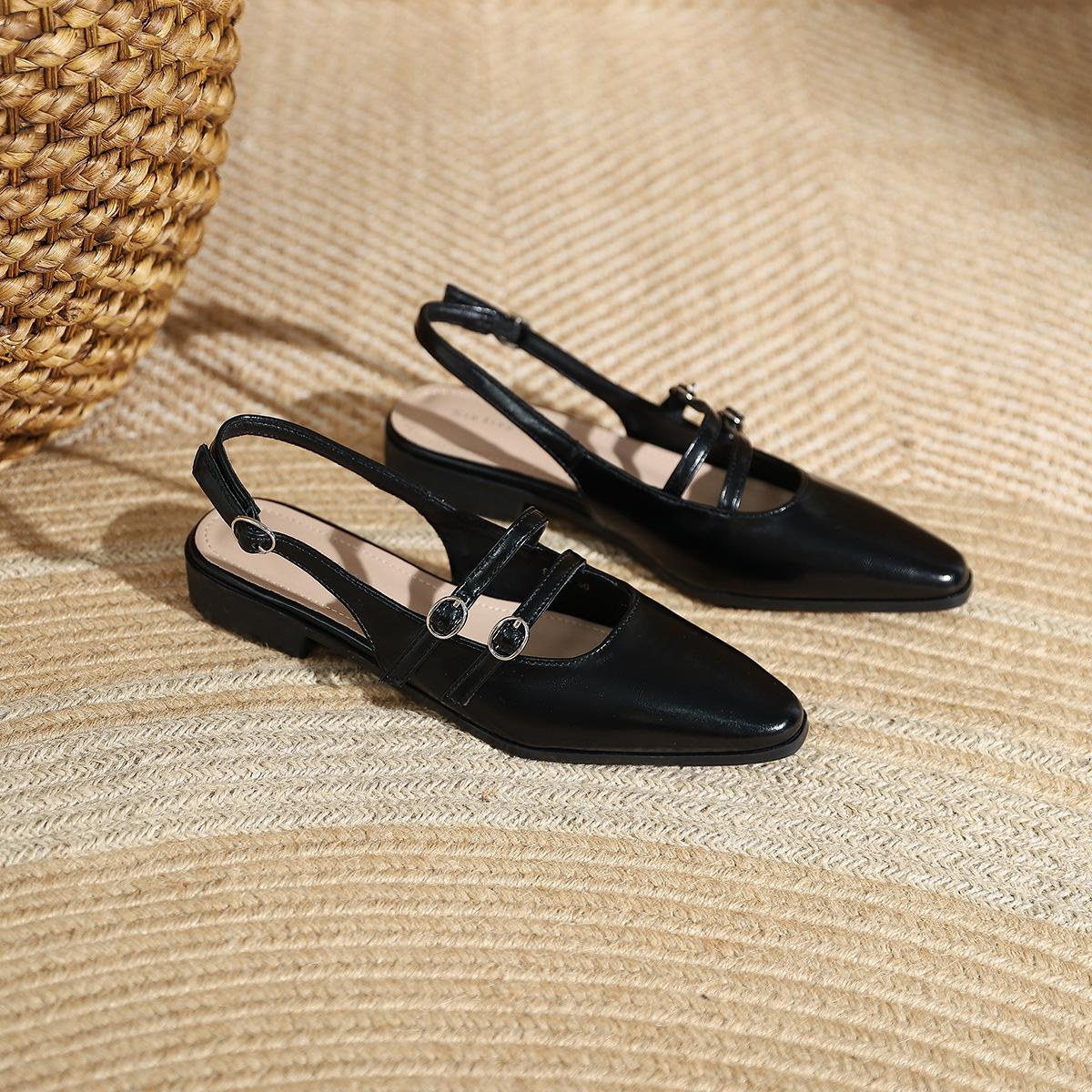 

978-2 French pointed single shoes spring new retro double-breasted buckle belt low-heeled single shoes daily commuter women s shoes 35 чорний