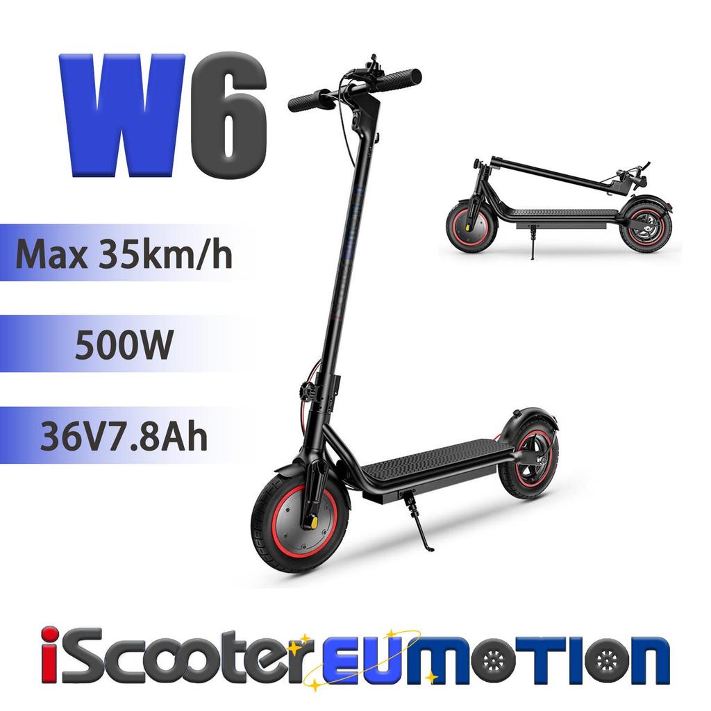 iScooter W6 Urban Electric Scooter with APP Control, 500W Motor, 36V7.8Ah Battery, Up to 35km/h, Raer Disc Brake, 10" Road Tires Foldable E-Scooter