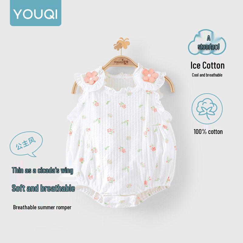 Youqi Newborn Summer Triangle Romper - Thin Style Baby Bodysuit with Straps, Class A, Size 6