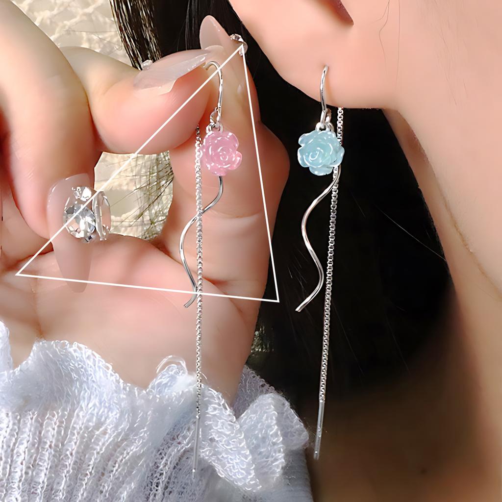 Sam Panda 925 Silver Earrings For Women Trendy Waterdrop Long Tassel Jewelry Prevent Allergy Party Accessories