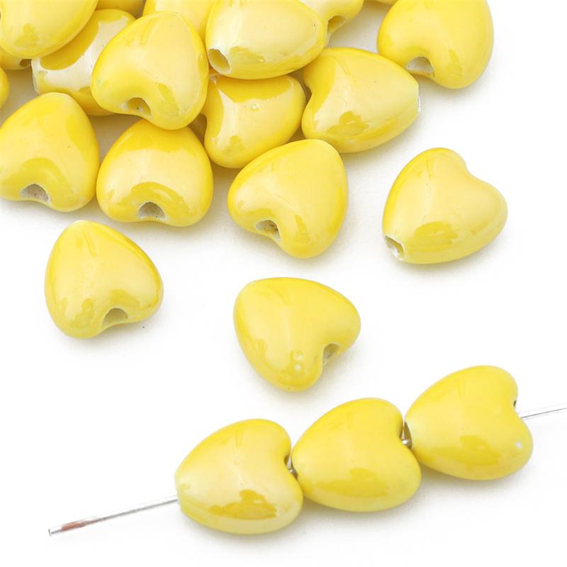

10 шт./пакет 10 мм, красочные керамические бусины ручной работы в форме сердца, фарфоровые бусины-разделители для браслетов, ожерелий, DIY ювелирных изделий, ремесленное изготовление жёлтый