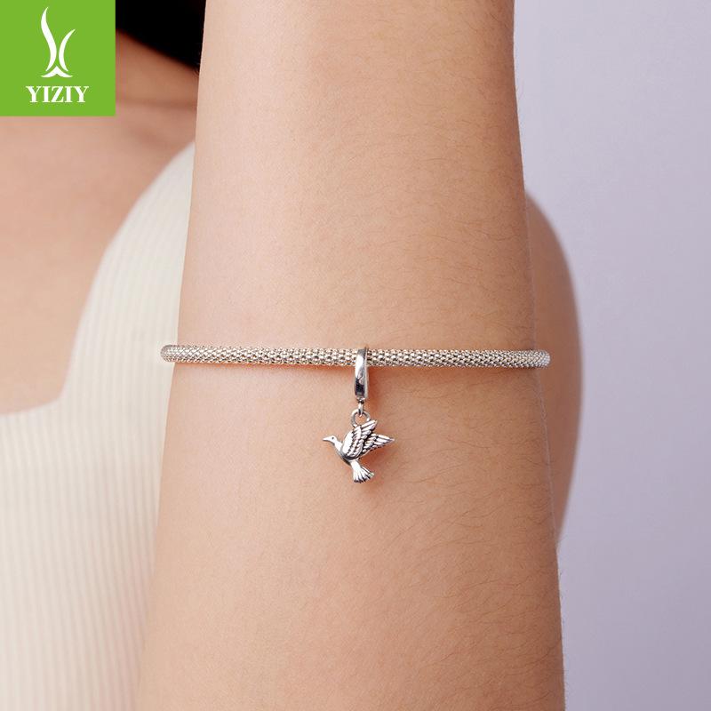 Animal Peace Pigeon Open And Close Button Pendant Simple S925 Sterling Silver Pigeon Bracelet Beaded Accessories