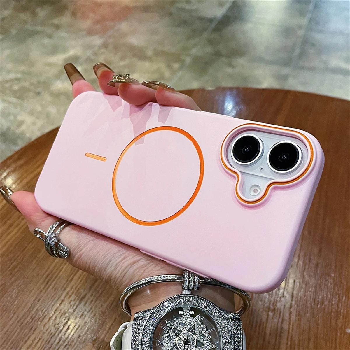 

Роскошный матовый магнитный чехол для телефона с беспроводной зарядкой Magsafe для iPhone 16 15 14 Plus 13 12 Pro Max, однотонный, ударопрочный, жесткий чехол iPhone 16 Pro Max розовый