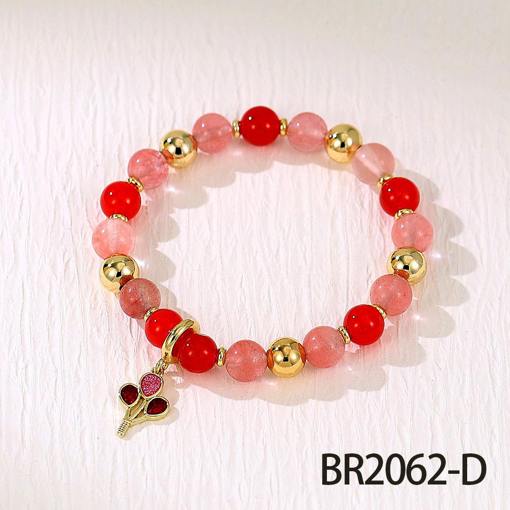 Elegant Handmade Beaded Semi-Precious Stone Bracelet with 18K Copper-Plated Heart LOVE Pendant