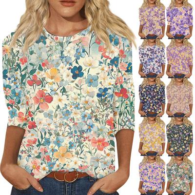 Women's Fashion Casual Seven-Point Sleeve Print Round Neck Top