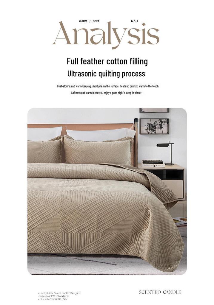 Solid Color Crystal Velvet Quilted Bedspread 3-Piece Set - Casual Home Bedding Blanket