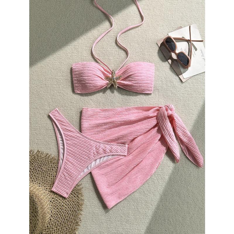 Women's Bikini 3pcs Set Beach Sexy Split Swimsuit Set Adult Fitness Swimming Hot Spring Strapless Swimsuit Triangle Swimsuit