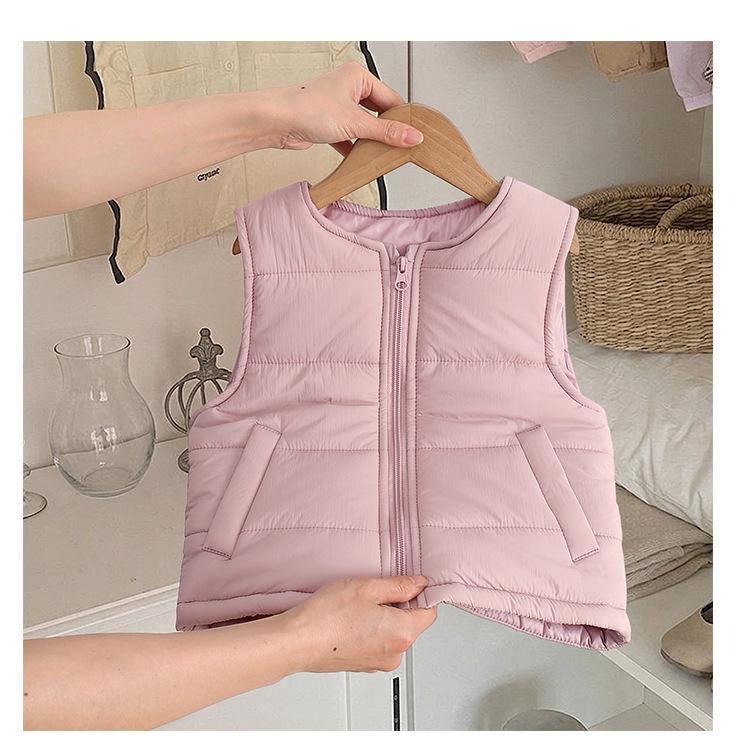 2026 Kids' Autumn/Winter Lightweight Cotton Vest - Unisex Korean Style, Solid Color, Warm Sleeveless Jacket