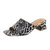 Foreign trade European and American style sexy square head medium heel slippers women's summer new leopard print thick heel fashion cool slippers A