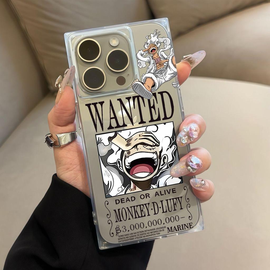 Transparente Quadratische Rückseite Röhrenhülle Schutz für iPhone 13 14 Pro Max 15 Plus 11 16 ProMax 12 Anti-Sauerstoff, Luffy Wanted Poster Muster