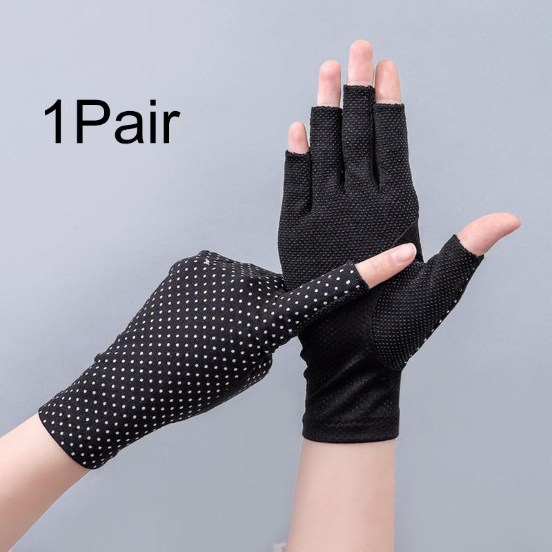 1Pair Wave Point Summer Driving Non-slip Sunscreen Outdoor Touch Screen Breathable Half-finger Gloves Soft Anti UV