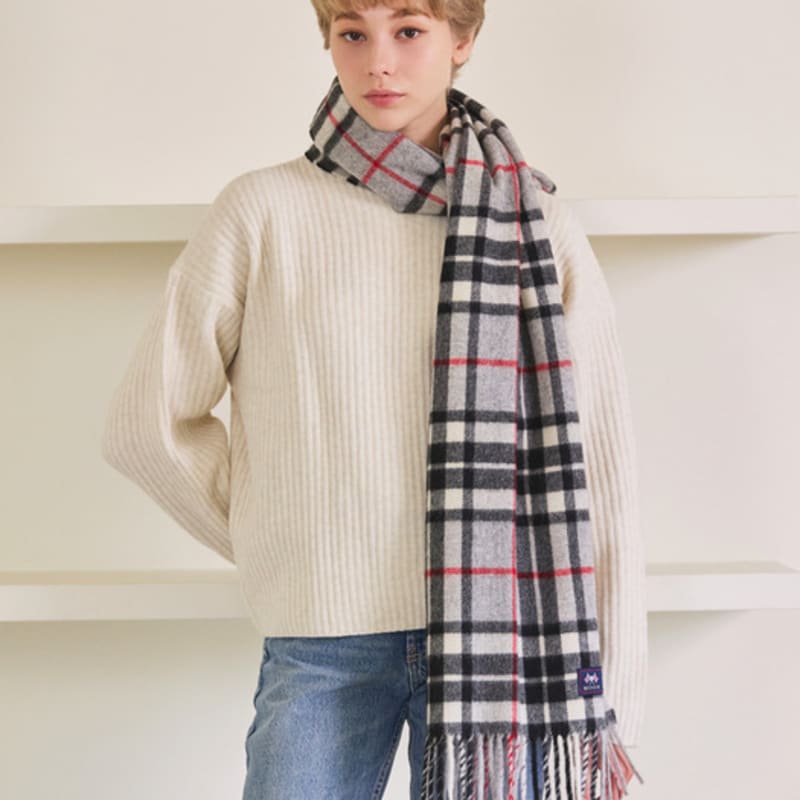 ABRAHAM MOON Merino Wool Shawl Muffler 50cm - Gray Thompson