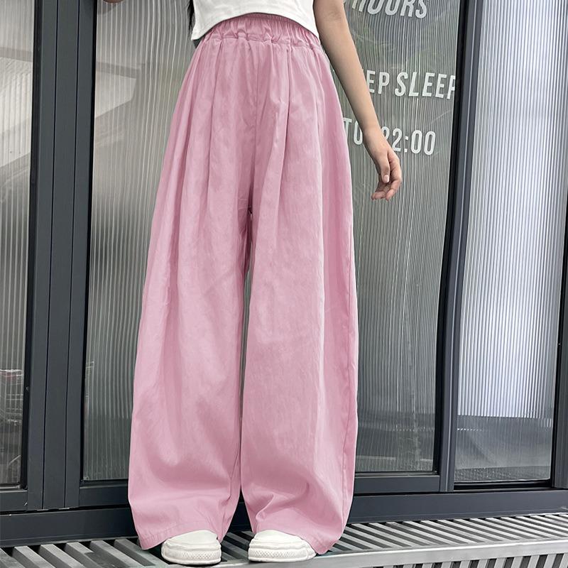 Solid Color Casual Pants Girl Elastic Waist Straight Summer Loose Breathable Wide Leg Pant Children's Summer Trousers