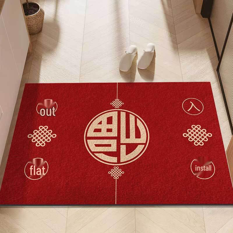Red Festive Non-slip Water-absorbing Entryway Door Mat