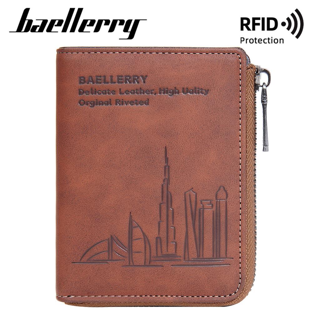 

Baellerry Men s RFID-blocking Short Wallet Fashion Vertical Billfold Zipper Coin Purse Pu Leather Card Holder чёрный