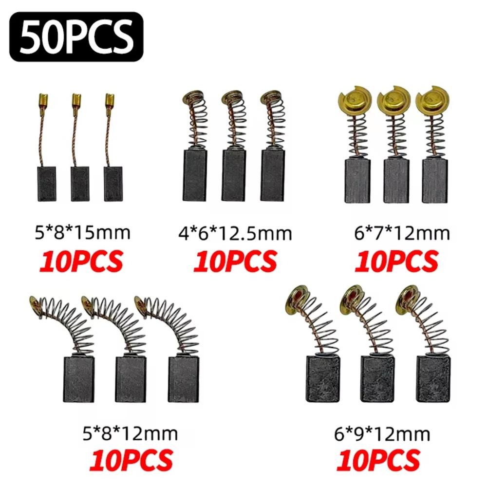 

50Pcs Heavy-Duty Power Tool Carbon Brushes 5 Models with Metal Base Carbon Brush Replacement Kit Electric Motor Carbon Brushes