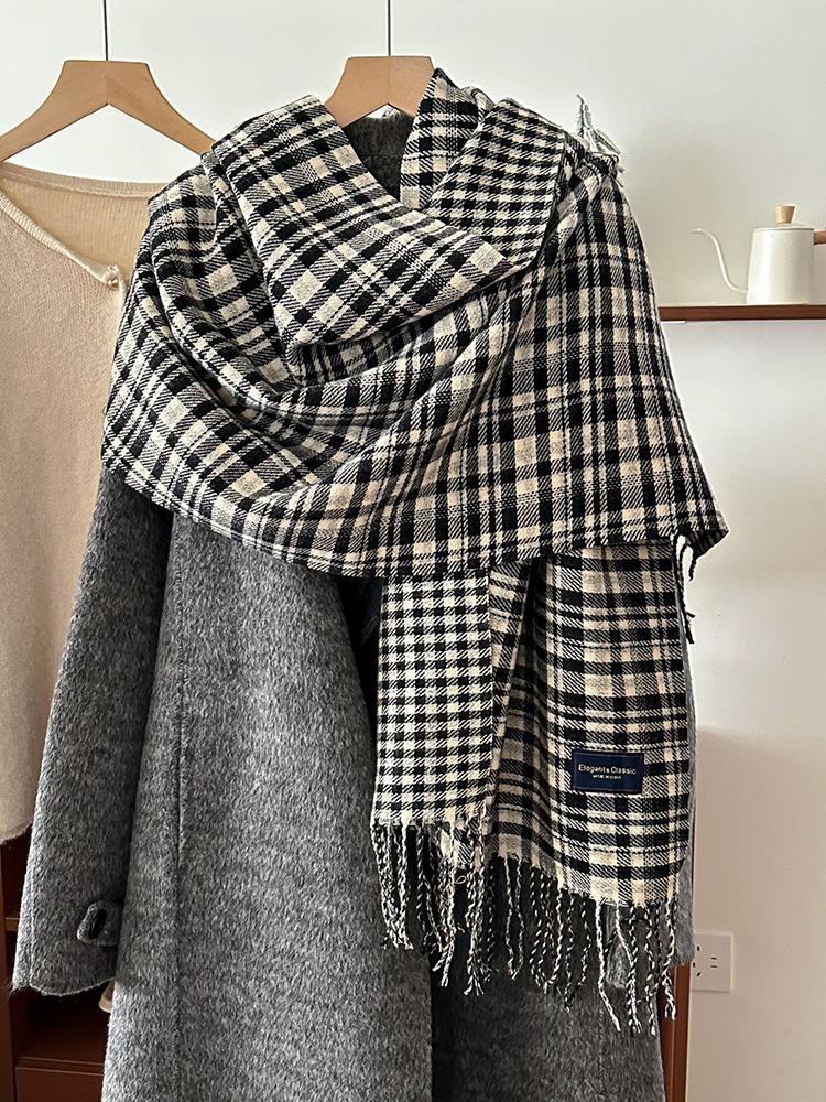 Women Elegant Classic Plaid Knitted Scarf Headscarf Lady Men Casual Tassel Scarve Mujer Foulard Wrap Shawl Unisex Winter New