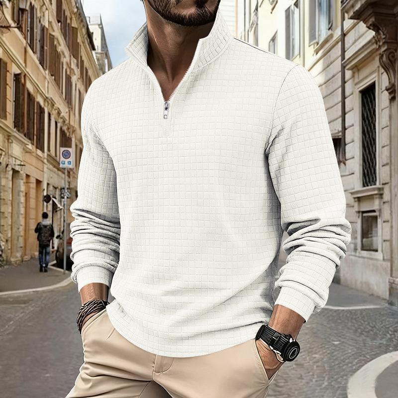 Autumn/Winter Oversized Heavyweight Casual Commuter Sweatshirt Simple Stand Collar Half-Zip Men's Hoodie