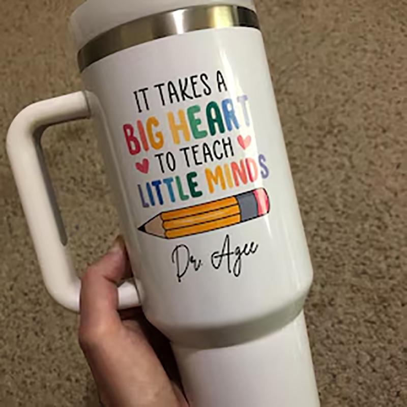 Customized Teacher With Handle Straw Cup Stainless Steel Thermos Teacher's Day Gift Personalized Printing Thanksgiving Gift