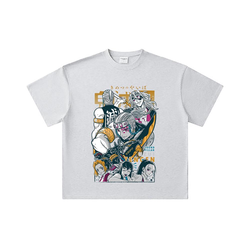 260 GSM Double Yarn 32 Count 100% Cotton Demon Slayer V65 Uzui Print Unisex Heavy Cotton T Shirt