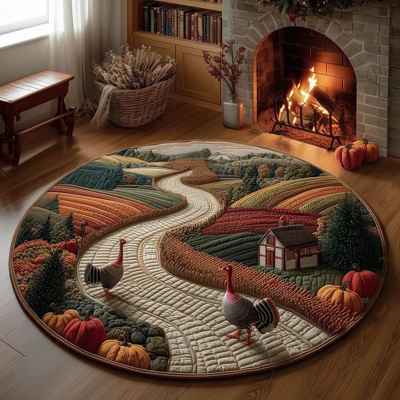 Multicolor 3D Digital Printed Quilted Round Carpet Living Room Bedroom