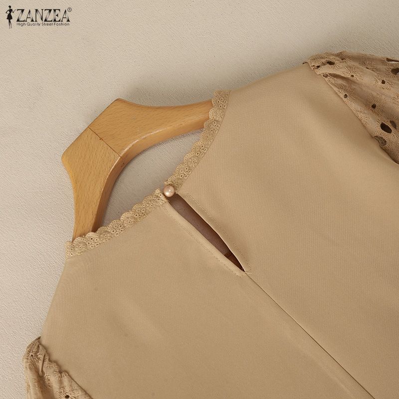 ZANZEA Blusa Casual Corta Larga da Donna con Ricami, Pizzo, Patchwork all'Uncinetto