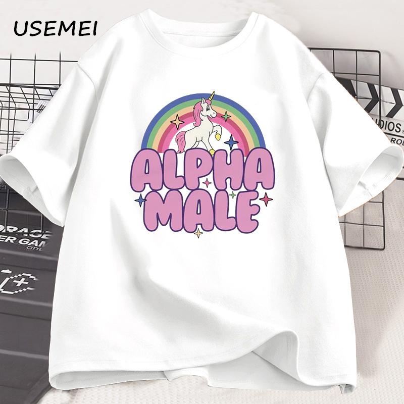 Alpha Male Unicorn Rainbow T Shirts Oversize Men Casual Fashaion Graphic Tees Unisex Round Neck Print Mens Short Sleeve Tshirt