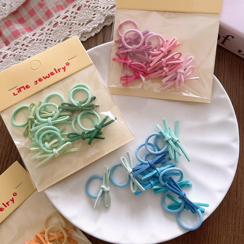 10Pcs/Set Velvet Bow Elastic Hairbands Girls Sweet Fashion Colorful Hair Side BB Clips Rubber Bands Headwear Styling Accessories