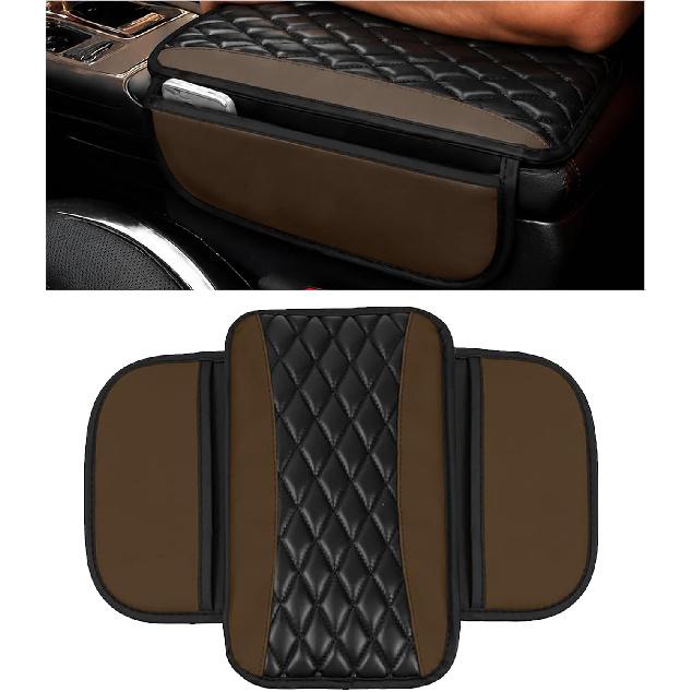 Leather Car Center Console Cover, Microfiber Leather Vehicle Armrest Protector Cushion with 2 Storage Bags, Universal Cars Armrest Cushion for SUV,