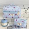 Women Cosmetic Bag Cute Zipper Blue Pink Strawberry Travel Organizer Toiletry Makeup Storage Pouch Handbag Ladies Zipper Bag